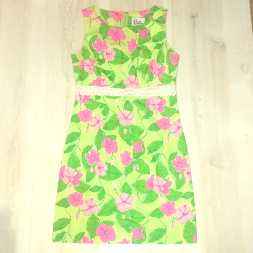 Cute Lilly Pulitzer pink and green dress with lace